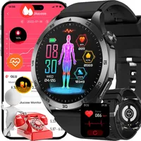 Fohatu Blutzucker ET485 Smartwatch Männer EKG Harnsäure Blutfette Körperfett, Wasserdicht Fitnessuhr Mit (Black)