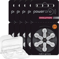 30x Für Power One Evolution Gr. 13 Hörgerätebatterien 1,45V (5X 6er Blister) + Aufbewahrungsbox für 2 Hörgerätebatterien (30 Batterien, orange)