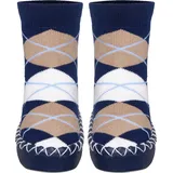 Playshoes Unisex Kinder Anti-Slip Cotton Socks Stripes Kniestrümpfe, Marine-Karo, 19/22