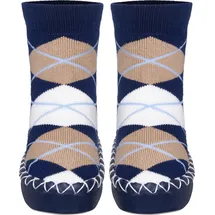 Playshoes Unisex Kinder Anti-Slip Cotton Socks Stripes Kniestrümpfe, Marine-Karo, 19/22