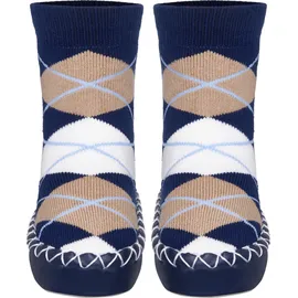 Playshoes Unisex Kinder Anti-Slip Cotton Socks Stripes Kniestrümpfe, Marine-Karo, 19/22