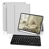 GKABXY Hülle mit Tastatur für iPad 11/10 Generation, 11/10,9 Zoll (2025/2022), Flexibles TPU Hülle mit Stifthalter, QWERTZ Layout, Magnetische Abnehmbar Bluetooth Tastatur für iPad A16, Grau