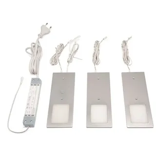 L&S Unterbauleuchte Küche LED Schrankbeleuchtung 3 Stück Neutralweiß Touch-Dimmfunktion aluminiumfarben 3er Set, 5995449