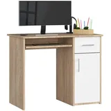 abamihome Akord Pin In Der Farbe Sonoma-eiche Schublade, Front Weiß Holzwerkstoff, Nachbildung, Holz Optik, 3 Fächer, 1 Schubladen, Rechteckig,Rechteckig, 90x74x50 cm, Arbeitszimmer, Schreibtische, Computertische