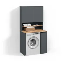 livinity® Paolina Waschmaschinenschrank 93,6 x 88,2 cm Anthrazit/Goldkraft Eiche
