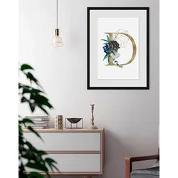 Bild QUEENCE "D", gold (farbe rahmen: schwarz, farbe bild(er): goldfarben), B:30cm H:40cm, Acrylglas, Papier, Holz, Bilder, HD Premium Poster-Druck inkl. Holzrahmen