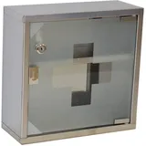 ODT Edelstahl Medizinschrank Arzneischrank Erste Hilfe Schrank mit Schloss Silber 2 Ebene 30x30x12cm