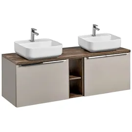 Lomadox Doppelwaschtisch-unterschrank 140cm Taupe mit Vintage Oak Puebla-56-taupe, B/h/t 140,4/62,5/46 cm