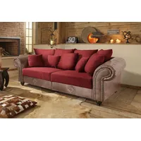 Big-Sofa HOME AFFAIRE "King George Mega Sofa, viel Platz, Federkern", braun (braun, rot), B:242cm T:103cm, Korpus aus Luxus-Microfaser in Vintage-Optik (100% Polyester), Sitzfläche aus Chenillebezug (70% Polyacryl 30% Polyester), Kissen in Druckstoff (100% Polyester), Sofas, Big-Sofa, Topseller