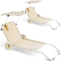 CASARIA Sonnenliege 2er Set klappbar 5-fach verstellbar 200 x 60 x 30 cm Beige