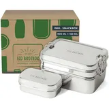 Eco Brotbox | Dabba Magic | zweilagige Brotdose + Snackbox aus Edelstahl | 900 ml