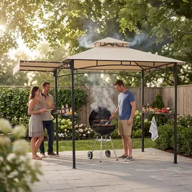 Tectake Grillpavillon 3,16 x 1,5 m inkl. 2 Seitenteile Beige