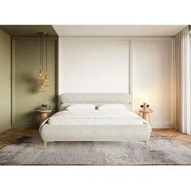 Selsey Roule - Polsterbett in Graubeige Mit goldenen Metallfüßen, 140 cm