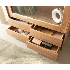 DeLife Vitrine Live-Edge 120x190 cm Akazie Natur 2 Türen 4 Schubladen Massiv, Vitrinen, Baumkantenmöbel, Massivholzmöbel, Massivholz