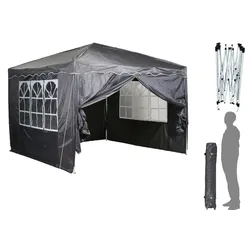 CHILLROI® Faltpavillon Dachfläche 300 x 300 cm Anthrazit 200g/m2 inklusive 4 Seitenwände mit Fenster Multifunktionszelt