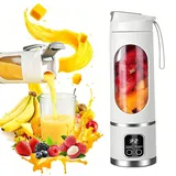 Mixer Smoothie Maker To Go, 450ML Tragbarer Mixer, 1500mAh Portable Blender mit LED 12 Klingen, Mini Mixer für Shakes und Smoothie, Wiederaufladbare Fruchtsaftmaschine für Sport, Reisen (Weiß)