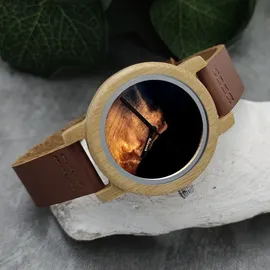 Holzwerk Germany Holzwerk GARBSEN kleine Damen Leder & Holz Uhr mit Epoxidharz in braun & schwarz