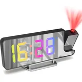 Cuteefun Projektionswecker, Projektion Uhr mit LED Bildschirm, Projektionsuhr mit Temperatur, Snooze, Einstellbare Helligkeit, 12/24H Anzeige, Wecker Digital mit Deckenprojektion, Bunte Ziffern