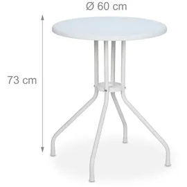 Relaxdays Gartentisch, H x D: 73 x 60 cm, Rattanoptik, Kunststoff & Stahl, Outdoor Esstisch, runder Balkontisch, weiß