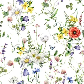 Ti-Flair Servietten Papier 33x33cm 3-lagig - hochwertige Einweg Papierservietten Hochzeitsservietten Motivservietten Wiesenblumen Motiv Weiß Bunt