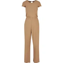 URBAN CLASSICS Ladies Rib Wid Leg Jumpsuit - Beige - S