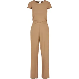 URBAN CLASSICS Ladies Rib Wid Leg Jumpsuit - Beige - S