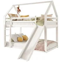 HAUSS SPLOE Etagenbett Kinderbett Hochbett Stockbett Hausbett (Grau, 90x200cm, mit Rutsche und Leiter)