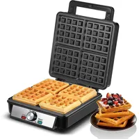 Waffeleisen 4 Scheiben 1200W Bräunungsregler Edelstahl Belgische Waffeln Küche