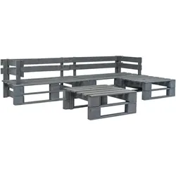 vidaXL 4-tlg. Garten-Sofagarnitur aus Paletten Holz Grau
