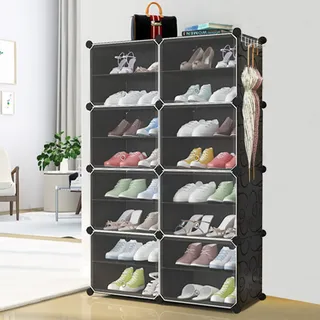 YUENFONG Schuhregal Schuhablage Schuh Organizer Schuhregale aus Kunststoff mit durchsichtig Tür, Schuhschrank Platzsparend Schuhboxen, für Schuhen, Spielzeug,