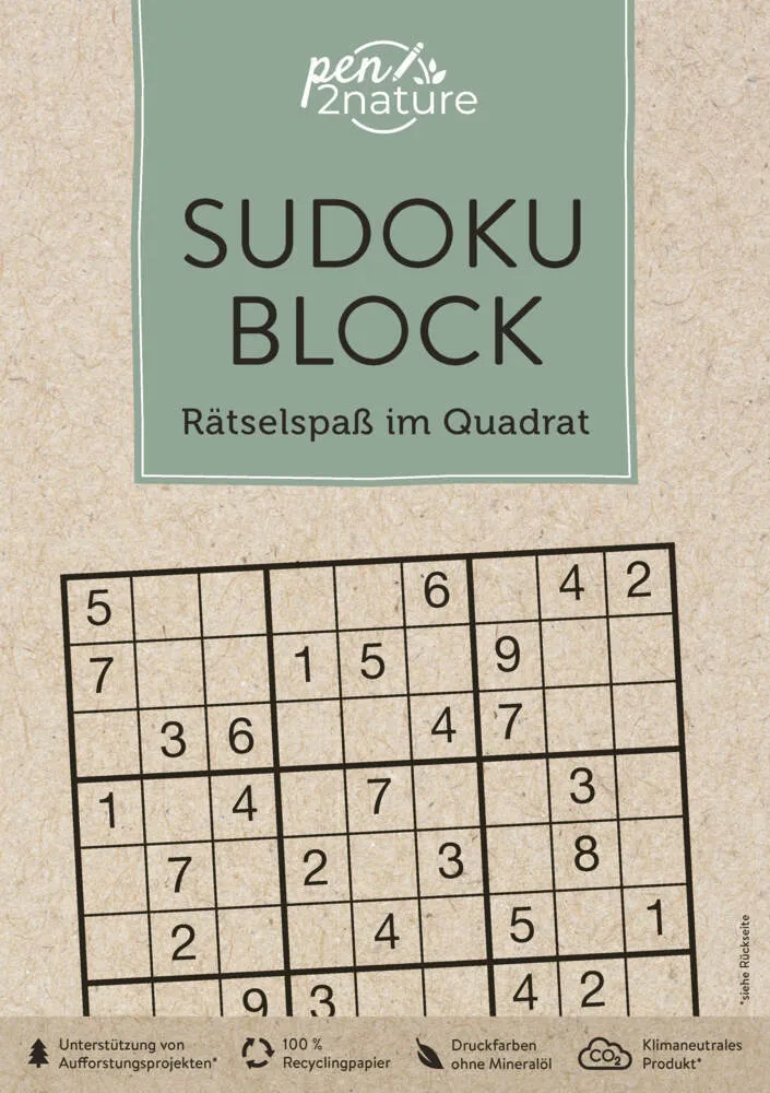 Sudoku-Block: Rätselspaß Im Quadrat. 192 Sudokus In 3 Schwierigkeitsstufen - pen2nature  Kartoniert (TB)