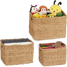 Relaxdays Aufbewahrungskorb 3tlg. Set aus Seegras 32 x 42 x 30 cm braun