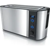 Arendo Toaster, 2 lange Schlitze, für 4 Scheiben, 1500 W, Langschlitz, Brötchenaufsatz, Wärmeisolierendes Gehäuse, Display, silber - Silber