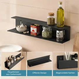doporro Duschablage ohne Bohren 50 cm, Duschregal Schwarz zum Kleben oder Bohren, rostfreier Badezimmer Organizer , Küche, Reglo-15