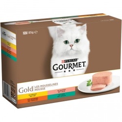 Gourmet Gold Mousse met kip/zalm/niertjes/konijn kat 12-pack  48 x 85 g