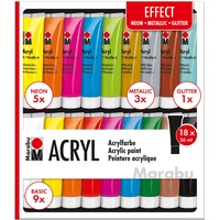 Marabu 1210000000209 - Acrylfarben Set Effect, 18 x 36 ml