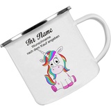 Crealuxe Emaille Tasse personalisiert 'Einhorn Tasse', Becher mit Name und Spruch, Camping Tasse