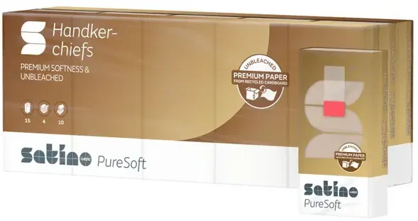 Wepa Satino PureSoft Taschentücher 4-lagig recycling 15 Pack 15 Päckchen x 10 Taschentücher, 100% recycelt, zertifiziert