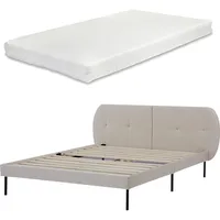 [en.casa] Polsterbett Porvoo mit Matratze Samt 140x200 cm Beige