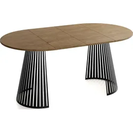 WFL GROUP Esstisch Rund Ausziehbar mit Lamellen im Loft-Stil – 120 bis 200 cm – Industrieller Tisch mit Schwarzen Metallbeinen, Platzsparend für Wohnzim... - Braun