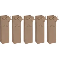 Sigel GT039/5 Flaschen-Geschenktüten aus Kraftpapier, 5er Set, 35 x 10 cm, braun, "Christmas tree", Papier-Geschenktaschen Weihnachten