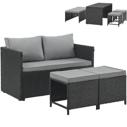 SVITA ATHINA Sitzgruppe Outdoor Gartenmöbel Set Balkonmöbel Polyrattan Schwarz
