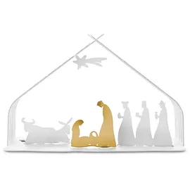 Alessi Bark Crib BM09 W - Design Weihnachtskrippe Reproduktion mit goldenen Details, Edelstahl, weiß