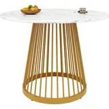 Runder Esstisch (80×80×76cm), Küchentisch,, Runder Kaffeetisch für 4,geeignet für Esszimmer, Wohnzimmer,Tischbeine aus Metall - Gold