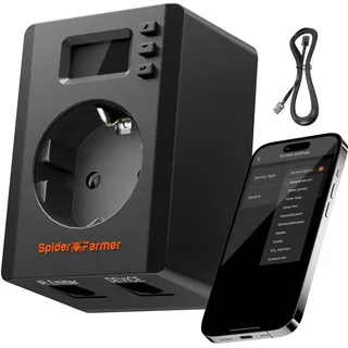 Spider Farmer S Station GGS Pro Steckdose mit Energieüberwachung, 16A/3680W Max, 220-240V, APP-basierte Steuerung Schaltbare Steckdose für Universelle Haushaltsgeräte, Indoor-Anbau