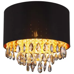 Deckenleuchte Deckenlampe Esszimmerleuchte Glas Kristalle Textil schwarz D 40 cm