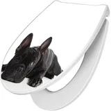 banjado® Premium Toilettendeckel mit Absenkautomatik 44x37cm mit Motiv Bulldogge - WC Brille Soft Close - hygienischer Toilettendeckel/Klodeckel Duroplast mit Edelstahl Scharnieren