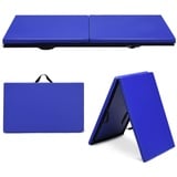 GYMAX Klappbare Trainingsmatte 180 x 60 x 4 cm, Turnmatte mit Griff, Fitnessmatte, Weichbodenmatte mit PU-Oberfläche & Schaumstoff, Gymnastikmatte für Gymnastik, Yoga & Pilates (Blau)