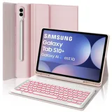 Tastatur für Samsung Galaxy Tab S10+/S9FE+/S9+, Hülle Tastatur Kompatibel mit Samsung Tab S9/S9FE/S10 Plus 12.4 Zoll 2023/2024, 7-Farbige Beleuchtung Bluetooth Magnetisch mit QWERTZ Layout, Rosa