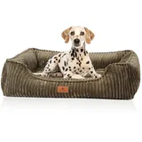 Knuffelwuff orthopädisches Hundebett aus Breitcord Sedona M-L 85 x 63cm Khaki | Abnehmbarer Bezug | waschbar | für große, mittelgroße und kleine Hunde